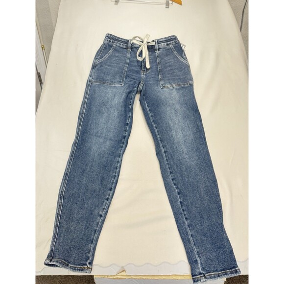 Judy Blue Pants - Judy Blue Jogger Womens 5/27 Blue High Rise Pull On Drawstring Stretch Denim